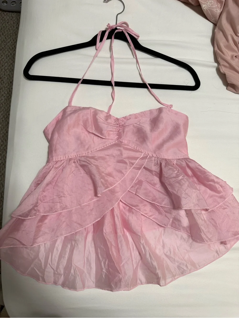 Cider Light Pink Ruffle Babydoll Halter Top - Picture 2 of 6